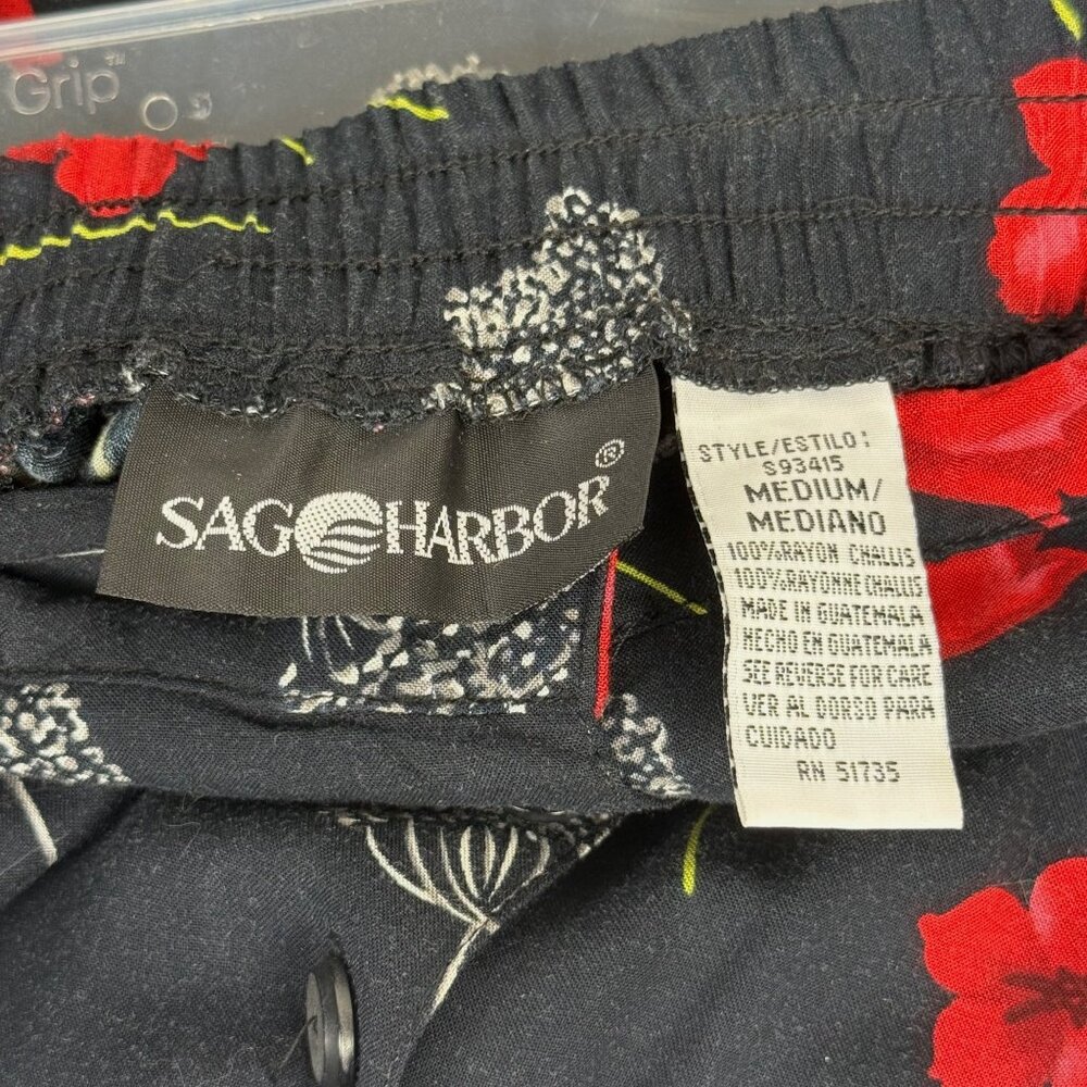 Vintage 90's Sag Harbor Women's Black Floral Midi Skirt Size M - Picture 4 of 4